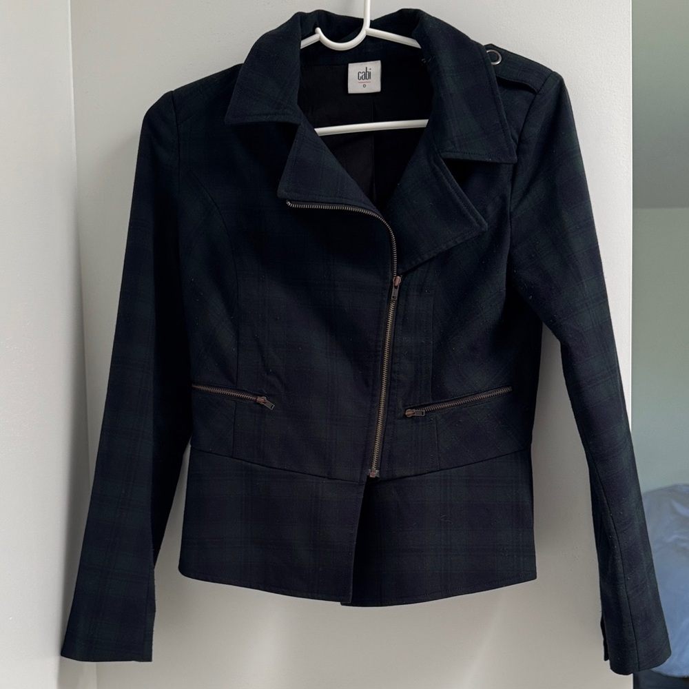 CAbi Dark Green and Black Plaid Women's Blazer Size 0